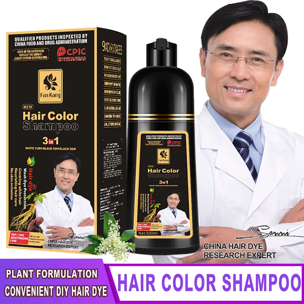 3 In 1 Instant Coloring Shampoo Natural Black Color for Men Women