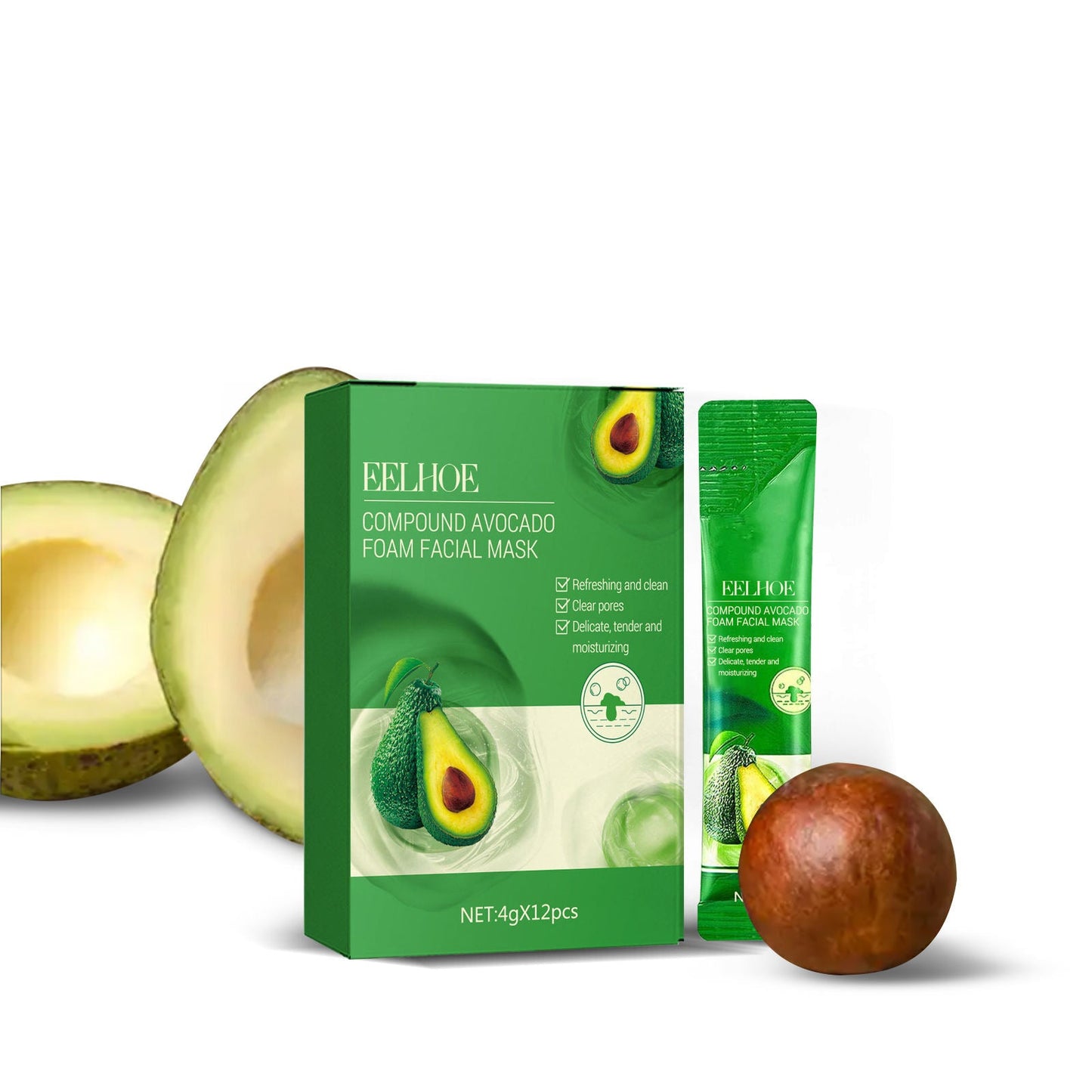 Oem Custom Logo 4g*12pcs Moisturizing Pore Cleaning Avocado Foam Face Sheet Mask Full Face Mask Facial Mask