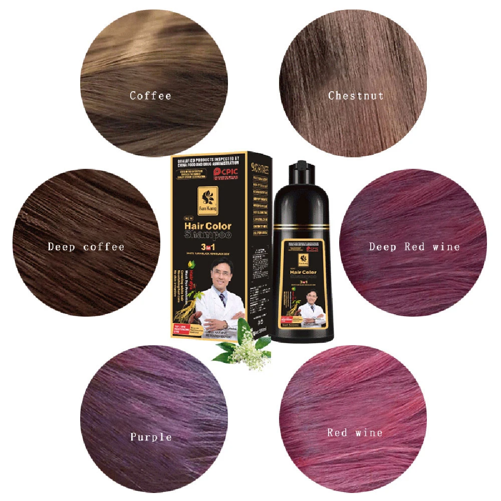3 In 1 Instant Coloring Shampoo Natural Black Color for Men Women